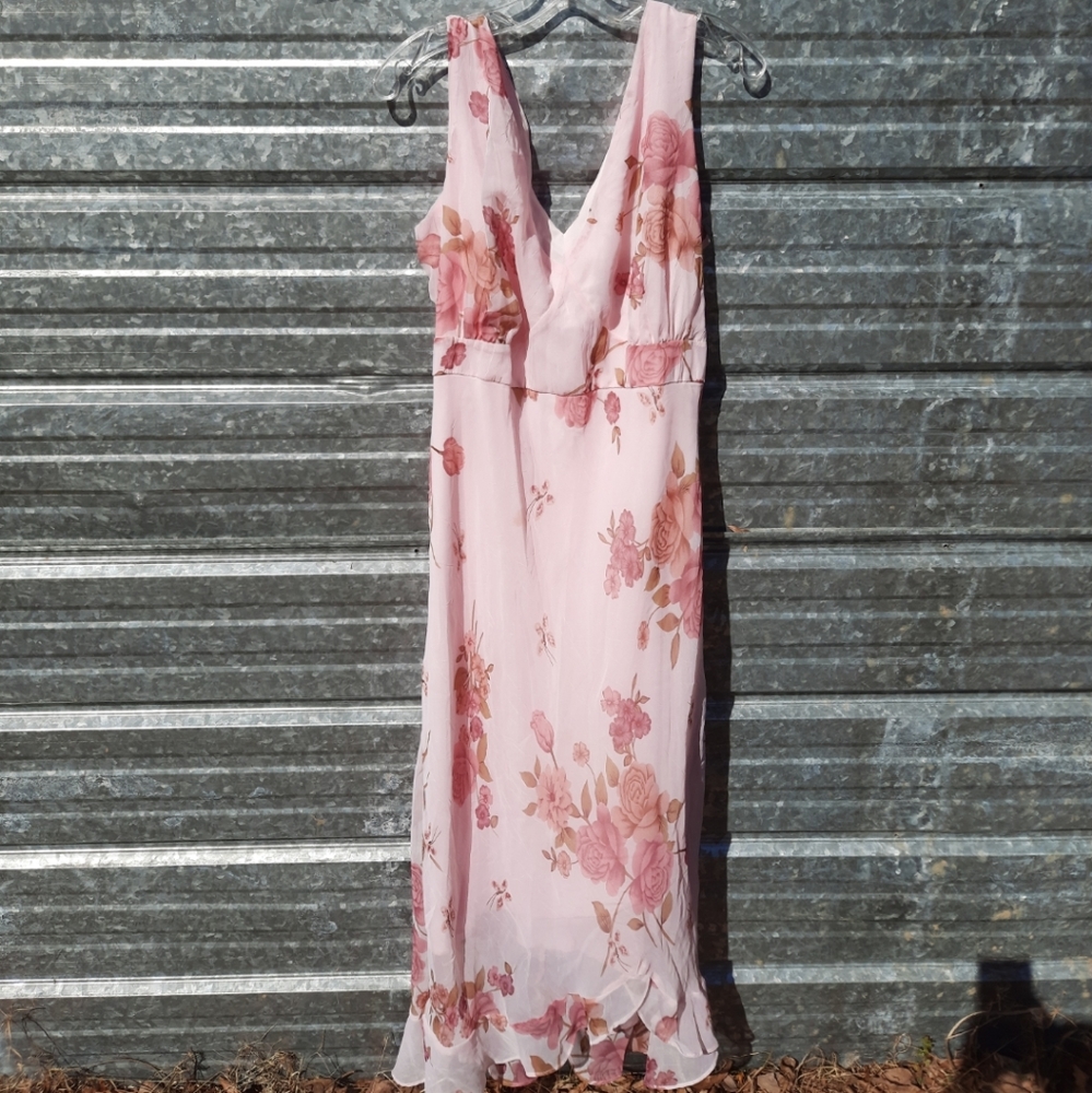 90s Maxi V-Neck Sheer Overlay Floral Print Zoey Beth Dress 3x